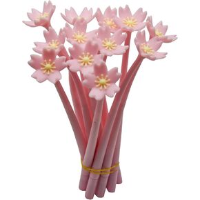 Maydahui 12PCS Cherry Blossom Gel Pen Romantic Flower Pen Soft Silicone Black Ink for School Women Students Party