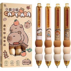 4 Pcs Cute Retractable Pens Cartoon Gel Pens Soft Grip Pens 0.5mm Black Ink Writing Pen Aesthetic Pens Kawaii Office School Pens Supplies for Girls Boys Women Men (Pink)