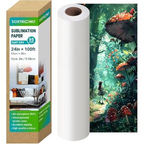 Sublimation Paper 24in x 100ft Dye Sublimation Paper Roll 2" Core Fast Dry Heat Transfer Paper 95gsm for E*pson F570 for T-Shirts Tumblers Textiles