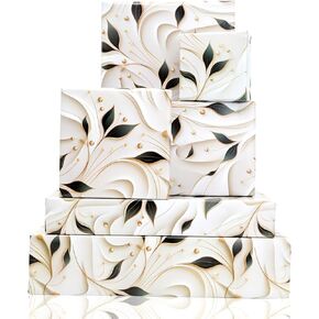 Dtiafu White Wedding Wrapping 6 Sheets Green Gold Leaves Designs for Women Girls Bridal Mothers Day Birthday Summer Spring Winter Holiday Thanksgiving - 20 x 28 Inch Per Sheet