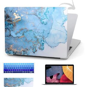Compatible with MacBook Pro 13" 2020 M1 Version (A2338/A2289/A2251) with Touchid,Marble Laptop Case with Keyboard Cover, Screen Protector,Touch Pads Sticker 4in1- Blue Marble