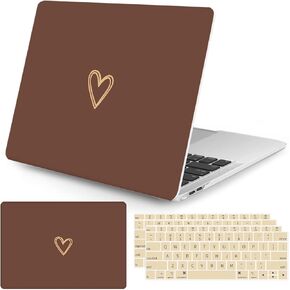 Seorsok متوافق مع حافظة MacBook Air 13 بوصة 2020 2019 2018 الإصدار A1932 A2179 M1 A2337 Touch ID، حافظة بلاستيكية صلبة بنمط قلب ذهبي وجذاب مع غطاء لوحة مفاتيح، بني