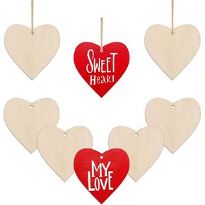 30pcs Mini Heart Wood DIY Crafts Cutouts 2" Blank Wooden Heart Shaped Hanging Ornaments with Hole Hemp Ropes Wood Tags for Wedding Birthday Valentine's Day Party Decorations