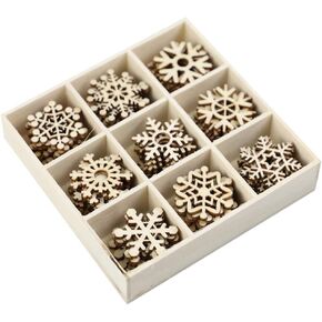 72 Pcs 1 Set Wooden Snowflake Ornaments Snowflake Cutouts Wooden Christmas Crafts to Paint Wood Slices Christmas Tree Ornaments Wood Snowflake Slice Wooden Tag Mini