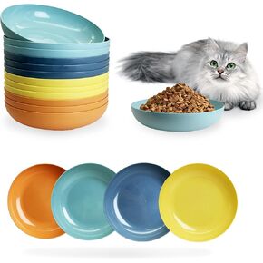 Fhiny 12PCS Whisker Fatigue Relief Cat Bowl, 6 in Shallow Kitten Food Dish Saucer Wheat Straw Minimalist Single Kitty Plate Wide Flat Wet Food Bowl for Short Legged Cats Round-Deep