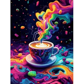 Yomiie 5D Diamond Art Kits for Adults, Colorful Coffee Diamond Painting Art DIY Full Round Drill Kits, Embroidery Rhinestone Diamond Crystal Craft Canvas Home Wall Decor 12x16 inch