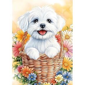 CEOVR Dog Diamond Art Kits for Adults, Maltese Dog 5D DIY Full Drill Diamond Painting Dots Puppy Gem Art, Adult Crafts Kits Arts and Crafts, Wall Decor for Home Office 12x16inch