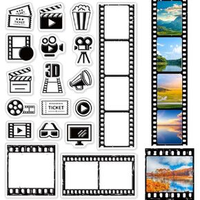 CRASPIRE Movie Clear Stamps Movie Icons Tape 3D Glasses Video Transparent Silicone Stamp Rubber Stamp for Scrapbooking Birthday Photo Album Thanksgiving Card Making 4.3 x 6.3 x 0.1 Inch