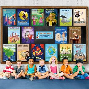 17Pcs Literary Genres Posters for Classroom Literature Bulletin Board Reading Genre Posters Educational Literary Genres Posters Wall Art Print Decor Supplies for High Middle School Reading Classroom