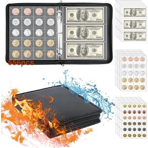 Coin Collection Book Holder for Collectors, 520 Pockets Fireproof Coins Collecting Album & 36 Sleeves Money Storage Case for Coin Currency Collection Supplies, Bill, Pennies, Quarters, Stamp
