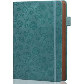 Leather Bound Floral Embossed Journal for Women Men - 200 Pages, 9.9"x7", Softcover Leather Lined Journal Notebook for Travel, Business, Work, Office, School Note (B5, Dark Green)