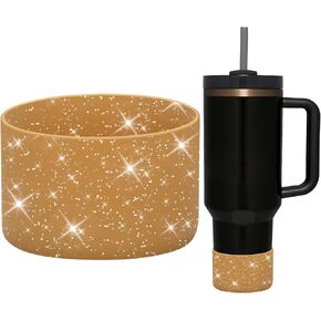 WUQID Protective Bling Silicone Boot Sleeve, Compatible with Stanley Tumbler 20-40oz & Hydro Flask Bottle 12oz-24oz, Glitter Reduces Dents Sleeve Cover for More Bottles/Tumblers Bottom of 2.83-2.95in