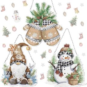 Sintuff 3 Pcs Winter Diamond Painting Wreath Hanging Sign Set Gnome Snowman Diamond Art Hanging Wall Art DIY 5D Crystal Rhinestone Wreath Kits for Winter Wall Door Window Decorations