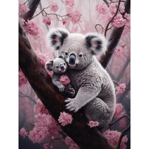 5D Full Round Drill Diamond Art Painting Kits by Number for Adults Beginner Koala & Baby Diamond Art Painting Acrylic Beads Art Crystal Embroidery Cross Stitch Craft Kits 30x40cm