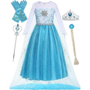 Princess Blue Dress for Girls Queen Costume Dress up Halloween Carnival Cosplay Birthday Fancy Party Outfits