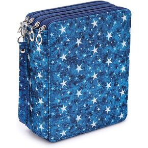 BTSKY Colored Pencil Case- 160 Slots Pencil Holder Pen Bag Large Capacity Pencil Organizer with Handle Strap Handy Colored Pencil Box with Printing Pattern Blue Star