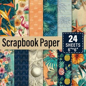 24pcs Hawaii Scrapbook Paper, 6x6 Inch Pineapple Palm Leaves Cactus Monstera Pattern Double-Sided Decoupage Paper Pad for DIY Crafts Journaling Scrapbook Supplies Gift Wrapping Decorative Craft Paper
