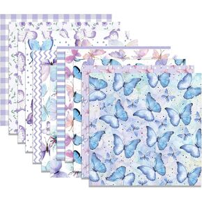 VIVIQUEN 24 Pack Purple Butterfly Pattern Double-Sided Paper, 12-inches Flower Scrapbook Craft Paper Folded Flat for DIY Background Card Making Scrapbook Photo Album Decor