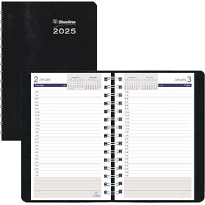 Blueline® 2025 DuraGlobe™ Daily Appointment Book, 12 Months, January to December, Twin-Wire Binding, 8" x 5", Black (C210.21T-25) in Kuwait