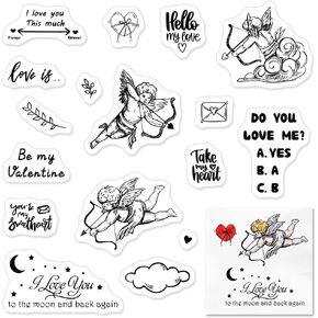 Eiffel Tower Clear Stamps with Sentiment Words for Card Making and Paper Craft, Valentine's Day Background Couple House Star Clear Rubber Stamps for Card Making Decoration and DIY Scrapbooking