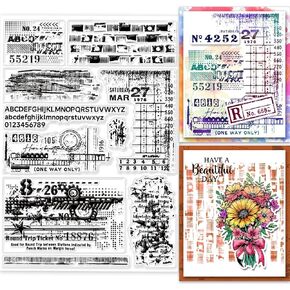 GLOBLELAND Vintage Background Clear Stamps for Cards Making Retro Text Background Clear Stamp Seals Transparent Stamps for Photo Album Journal Home Decoration