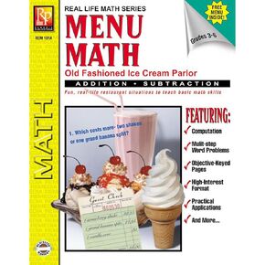 Remedia Publications REM101A Menu Math: Old-Fashioned Ice Cream Parlor Book, Addition and Subtraction Book, 8.4" Wide, 10.8" Length, 0.3" Height