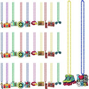 36 Pcs 80s Beaded Necklaces Neon Beads Necklace for Adults 1980s Themed Party Supplies Hip Hop Party Decorations