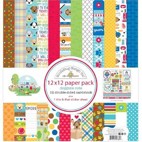 Doodlebug Double-Sided Paper Pack 12"X12" 12/Pkg - Doggone Cute