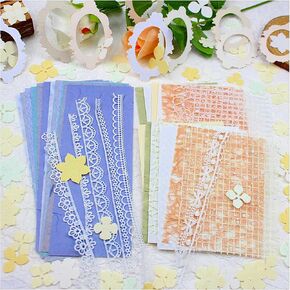 Diuhofart 94PCS Scrapbook Textured Paper for Crafts, Vintage Scrapbooking Materials Lace Mesh Fabric Flower Frame Boarder for Art Junk Journaling Supplies, Mixed Media, Card Making