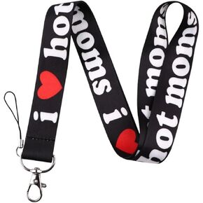 Pinstant I Love Hot Moms Heart Phrase Funny Joke Humor MILF MILFs Mom 17.7" Neck Lanyard Keychain Holder ID Badge Mobile Phone Pin Strap