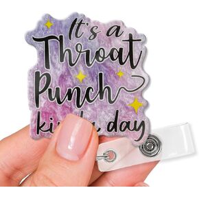 XQLZY It's a Throat Punch Kinda Day Funny Gradient Badge Reels, Cute Sarcastic ID Tag Office Nurse Clip Badge, Birthday Graduation Gift for Doctor Nurse Office Social Worker Teacher Warehouse Manager