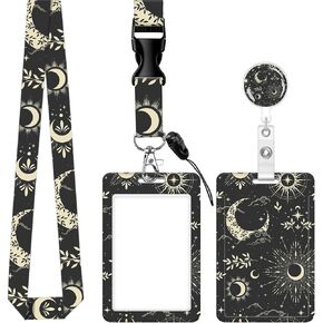 ID Badge Holder with Lanyard, Retractable Badge Holders Reels with Lanyards Adjustable, for Women Kids Teacher Nurses Doctor Student Gifts(Sun Moon Clouds) in Saudi Arabia