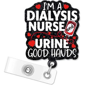 ERHACHAIJIA I'm A Dialysis Nurse Urine Good Retractable Black Glitter Badge Reel with Alligator Clip, Funny ID Card Badge Holder Gift for Dialysis Tech Nephrology Nurse Nephrology Tech Nephrology