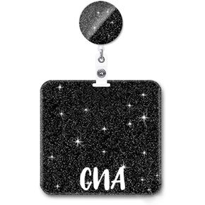 CNA Badge Buddy and Badge Reel Set Horizontal CNA Badge Card Holder Glitter Nurse Purple Badge Buddies Badge Cards Badge Reels Retractable Acrylic Bling Nursing Gifts Medical ID Card PL527L