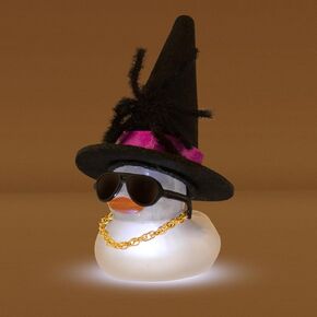 wonuu Halloween Glowing Rubber Duck with Light, Transparent Rubber Ducks with Black Spider Sunglasses Pearl Cosplay Hat Cloak
