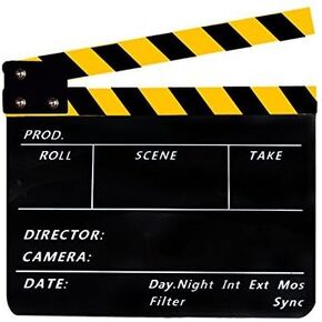Acrylic Clapboard Dry Erase Director Film Movie Cut/Action Clapper Board Slate with Yellow/Black Sticks 9.6 11.7"