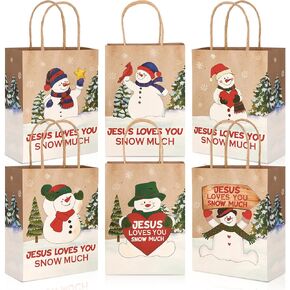 Chiisong 24 Pcs Jesus Loves You Snow Much Gift Bags Winter Christmas Paper Gift Bags with Handles 8.2 x 5.9 x 3.1 Inch Medium Christian Religious Party Favor Bags for VBS Wedding Birthday Baby Shower