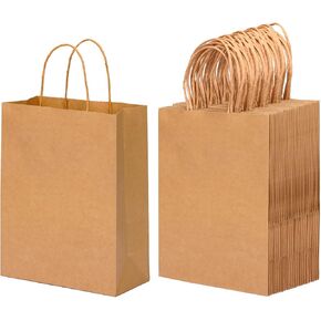 OUTUXED 30pcs Gift Bags, Brown Paper Bag with Handles 8x4x10in Medium Size Kraft Bags for Party, Businesses