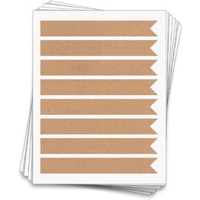 40 Printable Long Flag Labels, 7.5" x 1" Inches, Kraft
