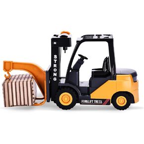 Top Race Forklift Toy - Realistic Mini Construction Truck for Kids - Friction-Powered Wheels - Inertia Engineering Lifter with Realistic Action - Ideal for 3 & Up, Skid Steer Toy, Yellow & Black