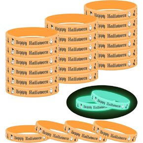 Lesnala 48 pcs Halloween Luminous Silicone Wristband for Kid Halloween Gifts Halloween Party Favor and Goodie Bag Fillers Supply.