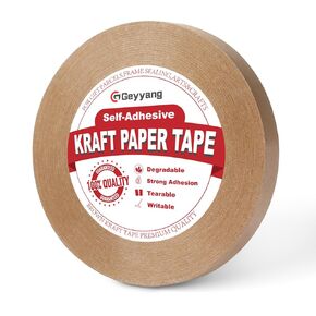 GEYYANG Kraft Paper Tape, Self Adhesive Brown Kraft Tape Framing Tape for Gift Wrapping, Binding, Holding,Craft Art and Sealing - 3/5inch Wide 180FT Long