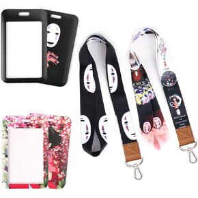 Pounchi Cute Anime Lanyard (2 Pack) with Cartoon ID Badge Holder for Keys Wallet Anime Cartoon Lanyards Party Supplies Gifts for Teens Kids
