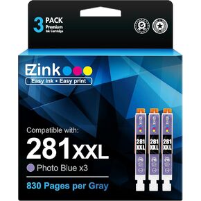 E-Z Ink Compatible Ink Cartridge Replacement for Canon CLI-281XXL CLI 281 XXL to use with PIXMA TS8320 TS8220 TS8120 TS9120（Photo Blue，3 Pack）