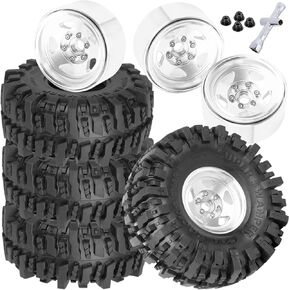 4PCS RC 1.9 in Wheel Tires for 1/10 TRX4 Axial SCX10 SCX10 II 90046 SCX10 III AXI03007 D90 RC Crawler Car,BRCatWPark Aluminum Alloy 1.9 Beadlock Wheel,Silver