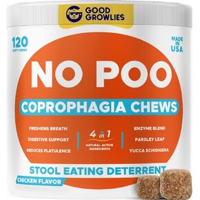 Chew No Poo - Coprophagia Treatment for Dogs - Prevent Dog Poop Eating - Natural Stool Eating Deterrent + Breath Aid - Probiotics & Digestive Enzymes - Boosts Gut Health - Made in USA - 120 Soft Chews