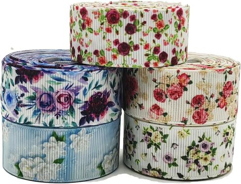 Floral Grosgrain Ribbon, 5 Rolls Flower Pattern Ribbon Spring Summer Fabric Decorative Craft Ribbon Roll for Gift Wrapping Decor Hair Bow Sewing Wreath Crafts.(1-1/2Inch,Total 10Yards) in Saudi Arabia