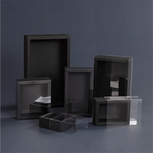 10Packs Rectangle Kraft Paper Box with PVC Window For Wedding ,Birthday Party,Jewelry, Candy Cookies Clear Boxes Decorative Gift Packaging (Kraft paper box+matt pvc,Inner Size: 9*6*4cm Outer in Saudi Arabia