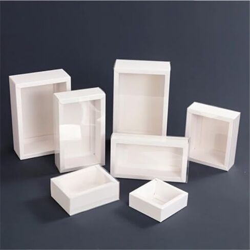 10Packs Rectangle Kraft Paper Box with PVC Window For Wedding ,Birthday Party,Jewelry, Candy Cookies Clear Boxes Decorative Gift Packaging (Kraft paper box+matt pvc,Inner Size: 9*6*4cm Outer in Saudi Arabia