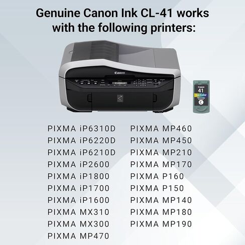 كانون CL-41 متوافق مع طابعات iP1700/iP1600،iP6220D/iP6210D،iP6310D،MP170/MP160/MP150/MP180،MP450،MP460،iP1800،iP2600،MP140،MP190/MP210،MP470،MX310/MX300 in Saudi Arabia
